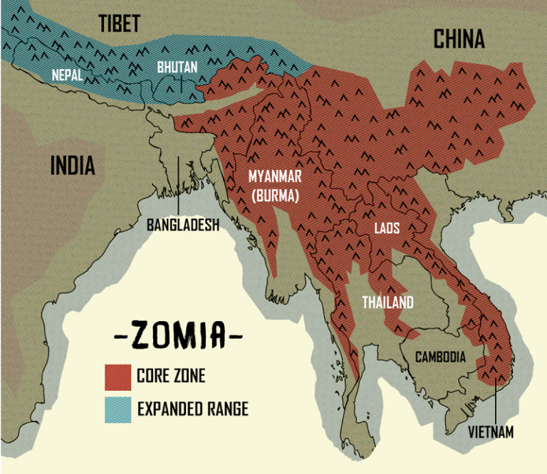 Map of a region covering land in China, Bangladesh, Myanmar, Laos, Thailand, and Vietnam.